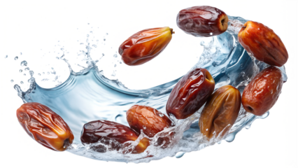 dates in a semi-circular water wave isolated on transparent background png