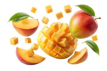  mango falling in the air isolated on transparent background png