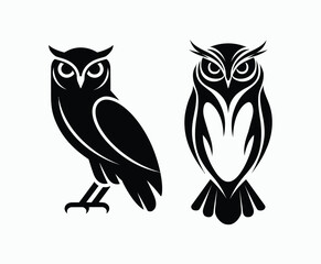 Owl bird silhouette editable EPS vector isolated illustration template on a white background