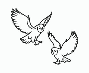 Owl bird silhouette editable EPS vector isolated illustration template on a white background