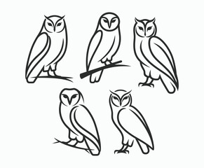 Fototapeta premium Owl bird silhouette editable EPS vector isolated illustration template on a white background