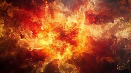Exploding fire with red and yellow colors creates smoke and a dramatic effect with a center space. Vivid and blazing hell abstract or fire background or wallpaper.