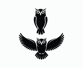 Obraz premium Owl bird silhouette editable EPS vector isolated illustration template on a white background
