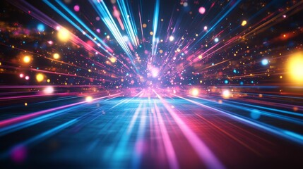 Obraz premium Abstract Light Streaks and Colorful Spotlights in a Dark Club