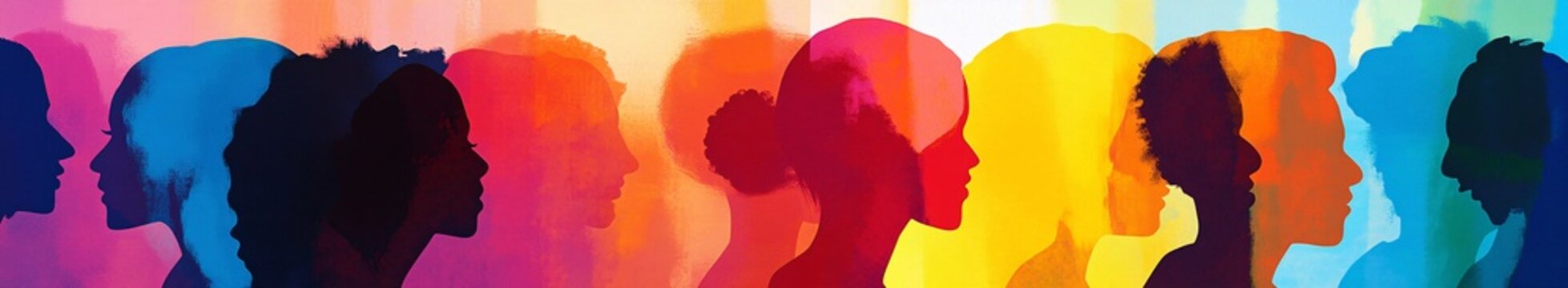 Colorful silhoutte of diverse faces, diversity, equity and inclusion