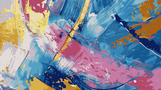 Textura de fondo, vector de pinceladas en estilo de acuarela con color azul, rosa y dorado. Efcto de brochas de pintura