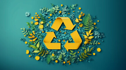 An illustration of the 3R icon (Reduce, Reuse, Recycle) surrounded by a variety of sustainable actions being carried out.