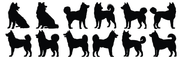 Dog silhouettes set, pet pack of vector silhouette design, isolated background