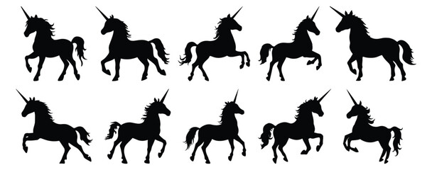 Unicorn silhouette set vector design big pack of fantasy illustration and icon