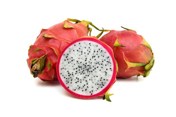 Dragon fruit or pitaya on white background