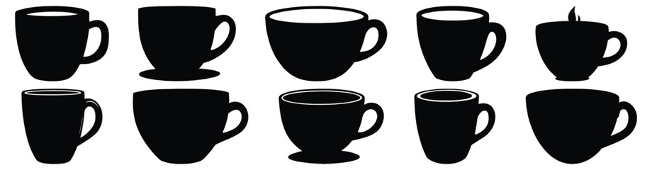 Coffee silhouette set vector design big pack of cup illustration and icon
