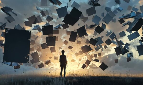 Man in a whirlwind of information