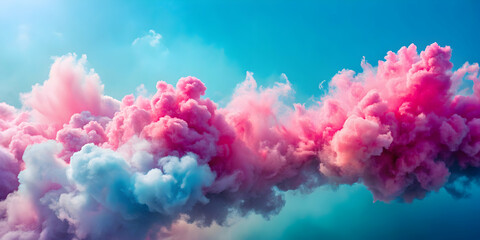 Fototapeta premium Fluffy pink smoke clouds billowing against a vibrant blue sky backdrop, fluffy, pink, smoke, clouds, blue, sky, background