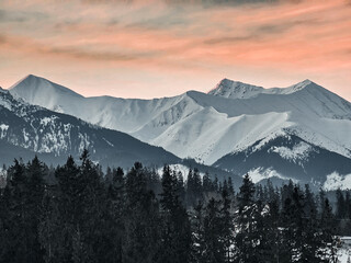 Sunset in Western Tatras at winter - Poland