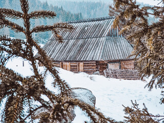 Shepherd's hut in winter in Poland mountains - Tatras