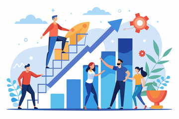 Teamwork to help business growth, team success or increase performance, improvement or growing business, career growth or effort to succeed concept, business people team help build growth graph chart.