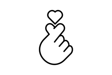 Hand with heart. Crossed fingers symbol, heart shape illustration. Emoticons expressing feelings of love. Vector icon in line art design.
