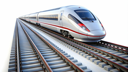 Fototapeta premium High-speed train traveling on railway rails isolated on white background, high speed, train, intercity