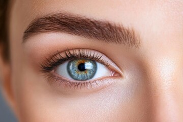 Obraz premium Woman with perfect eyebrows is showing beautiful blue eye with makeup