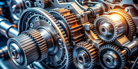 Close up of a powerful engine with gears and metal parts, engine, close up, machine, automotive, mechanical, machinery