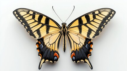 Fototapeta premium A Stunning Representation of Nature: The Graceful Dance of a Butterfly in Vivid Detail Amidst a Serene White Background