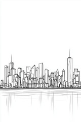 Minimalist line art of city skyline in black and white