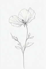 Minimalist line art of a blooming flower with delicate details