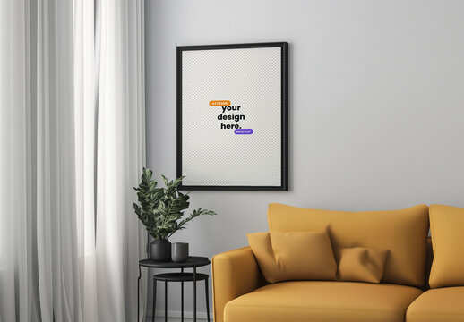 Vertical Rectangle Frame Mockup in Living Room with Generative AI