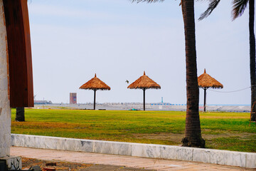 Kaohsiung, Taiwan, Republic of China, 01 25 2024: The landscape of Kaosiung Sizihwan Bay beach in Kaohsiung  © Feng