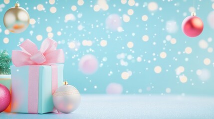 Christmas background with gift box. Happy new year banner and poster with surprise gift