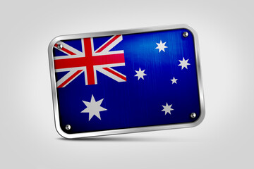 Silver plate With Australia Flag Embossed. Flag Fixed in Silver Plate Isolated on White Background. Silver Plate Mockup. Symbol, Minimal, Vector, 3D, Icon, Illustration Background.