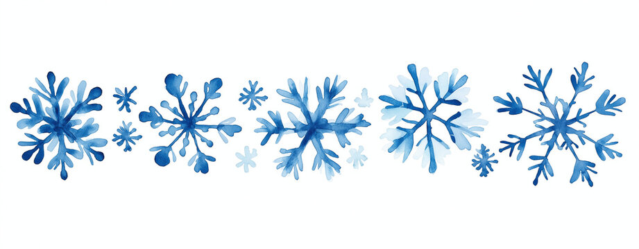 Watercolor blue snowflakes pattern on white background
