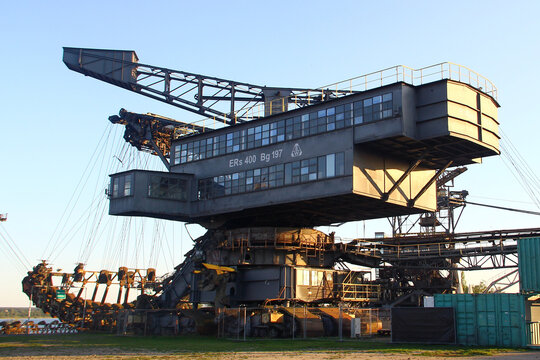 Graefenheinichen, Germany - September 21, 2024: Ferropolis (City of Iron), an open-air museum of huge industrial machines and a venue for music festivals on the site of a former strip mining operation