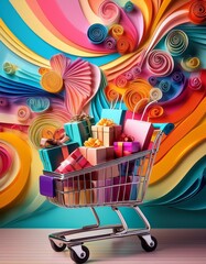 Fototapeta premium Vibrant Abstract Art Shopping Spree with Colorful Gift Boxes