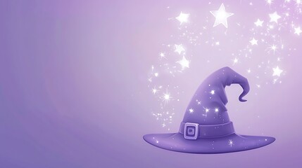 Purple Witch Hat with Magical Glitter and Stars for Halloween