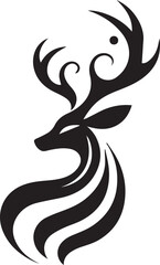 A black and white logo type deer silhouette design