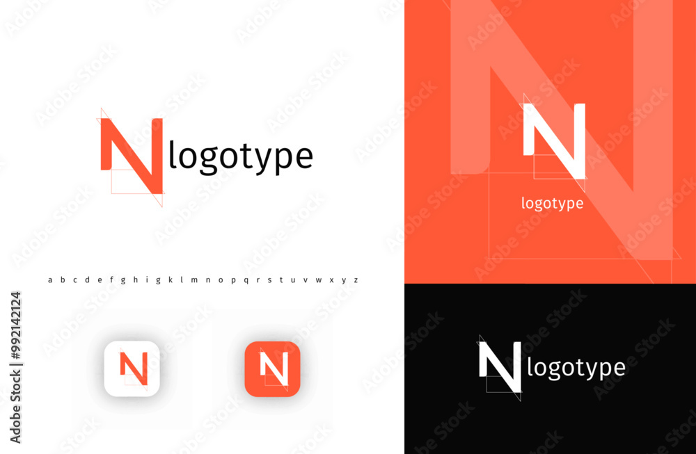 Poster minimalistic geometric letter n monogram for blueprint project, architectural building, futuristic t