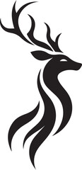 A black and white logo type deer silhouette design