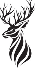 A black and white logo type deer silhouette design