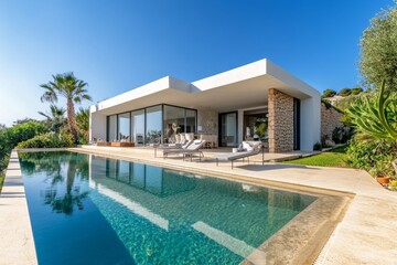 Modern luxury villa with infinity pool overlooking the sea