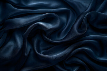 Abstract background with black fabric, black silk, dark texture of fabric made in the form of abstract silk fabric, soft waves of fabric