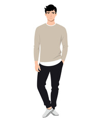 Young man in stylish casual clothes. Vector illustration on a white background