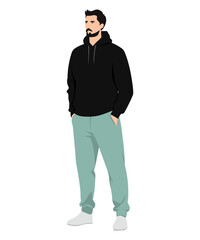 Vector illustration of a man in a black sweater and blue pants