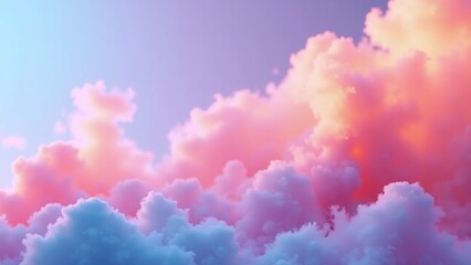 3d fluffy Cotton Clouds in Soft Pastel Sunset Glow
