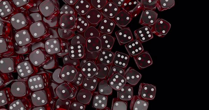 3D red dice transitions against alpha channels