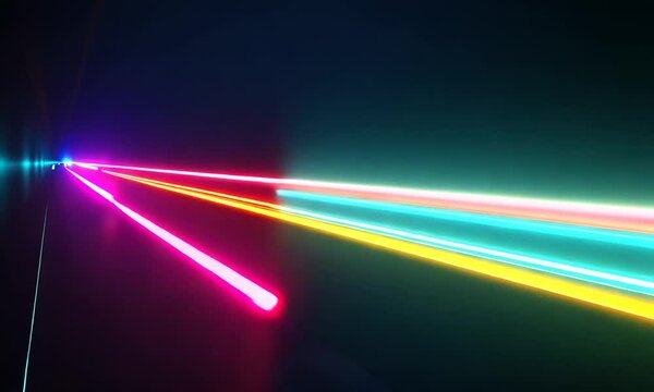 abstract rainbow spectrum glowing parallel lines on dark b