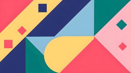 Colorful modern minimalistic background with large geometric shapes in different colors, smaller shapes scattered