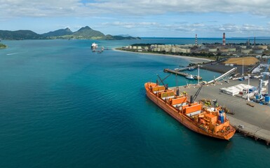 Lumber shipping yard next to the Marsden Point Refinery, Whangarei, Northland, New Zealand.