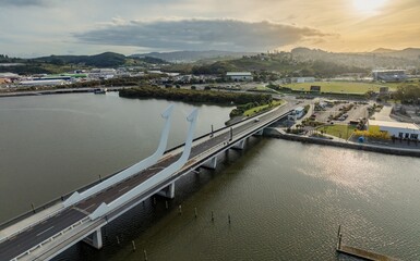 Bridge crossing the Hatea River in downtown Whangarei, Northland, New Zealand.