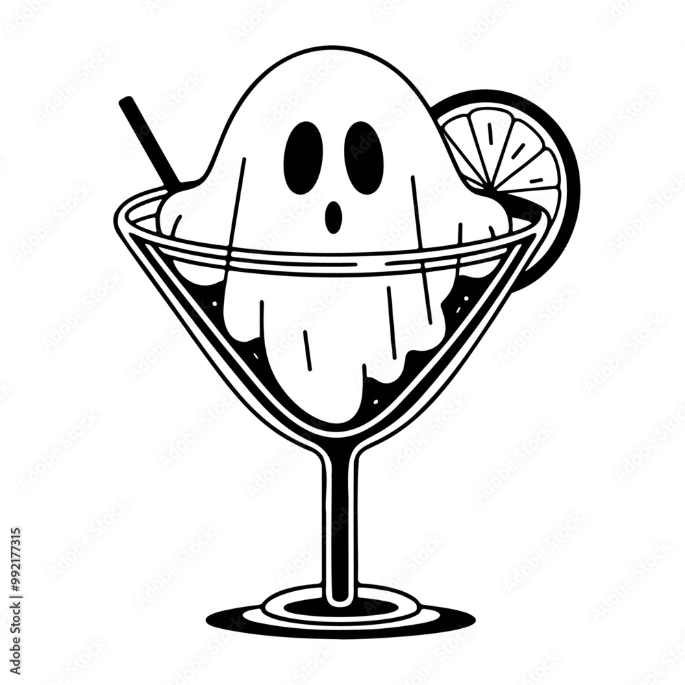 Wall mural ghost in a cocktail glass halloween party drink sketch